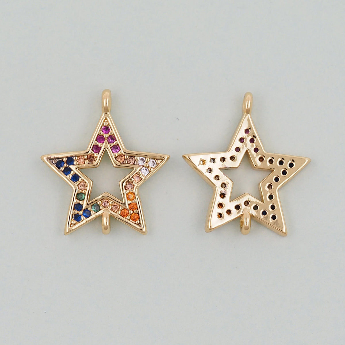18K Gold Filled Star Pendant,CZ Micro Pave Star Charm Bracelet Necklace for DIY Jewelry Making Supply