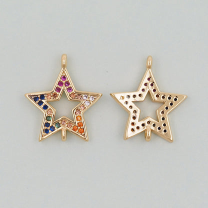 18K Gold Filled Star Pendant,CZ Micro Pave Star Charm Bracelet Necklace for DIY Jewelry Making Supply