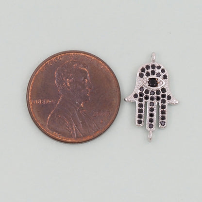 Gold Hamsa  Connector Charms,18K Gold Filled Hamsa Evil eye Pendant,CZ Micro Pave Hamsa Bracelet Necklace for DIY Jewelry Making Supply