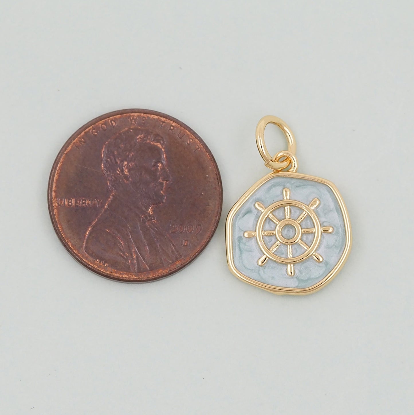 18K Gold Filled rudder Pendant,Enamel rudder Charm Bracelet Necklace for DIY Jewelry Making Supply