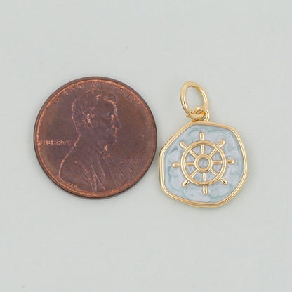 18K Gold Filled rudder Pendant,Enamel rudder Charm Bracelet Necklace for DIY Jewelry Making Supply
