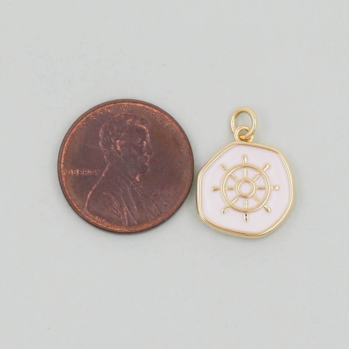 18K Gold Filled rudder Pendant,Enamel rudder Charm Bracelet Necklace for DIY Jewelry Making Supply