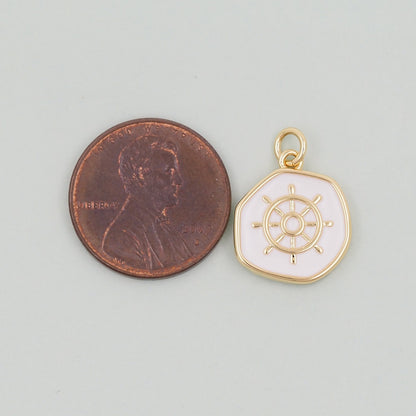 18K Gold Filled rudder Pendant,Enamel rudder Charm Bracelet Necklace for DIY Jewelry Making Supply