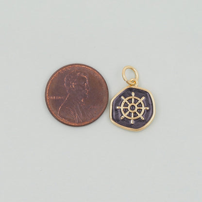 18K Gold Filled rudder Pendant,Enamel rudder Charm Bracelet Necklace for DIY Jewelry Making Supply