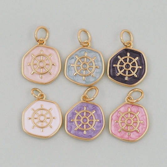 18K Gold Filled rudder Pendant,Enamel rudder Charm Bracelet Necklace for DIY Jewelry Making Supply