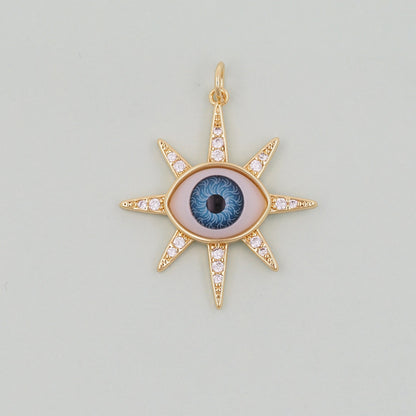 Gold Evil Eye Charms,18K Gold Filled Evil Eye Pendant,Sun Evil Eye Charm Bracelet Necklace for DIY Jewelry Making Supply