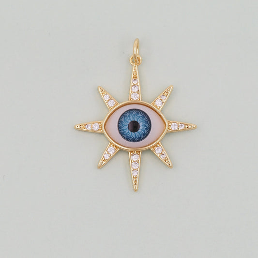 Gold Evil Eye Charms,18K Gold Filled Evil Eye Pendant,Sun Evil Eye Charm Bracelet Necklace for DIY Jewelry Making Supply