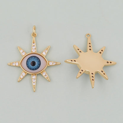 Gold Evil Eye Charms,18K Gold Filled Evil Eye Pendant,Sun Evil Eye Charm Bracelet Necklace for DIY Jewelry Making Supply