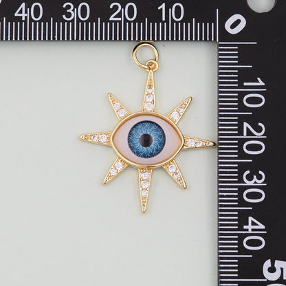 Gold Evil Eye Charms,18K Gold Filled Evil Eye Pendant,Sun Evil Eye Charm Bracelet Necklace for DIY Jewelry Making Supply