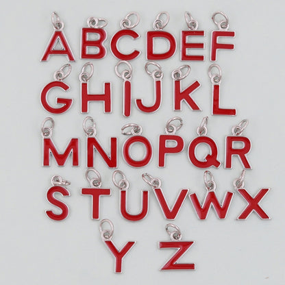 Gold letter Charms,18K Gold Filled letter Pendant,Red enamel initial Charm Bracelet Necklace for DIY Jewelry Making Supply