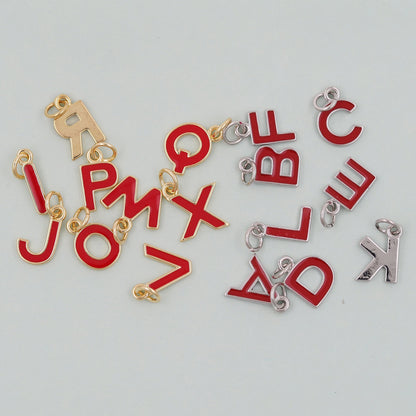 Gold letter Charms,18K Gold Filled letter Pendant,Red enamel initial Charm Bracelet Necklace for DIY Jewelry Making Supply