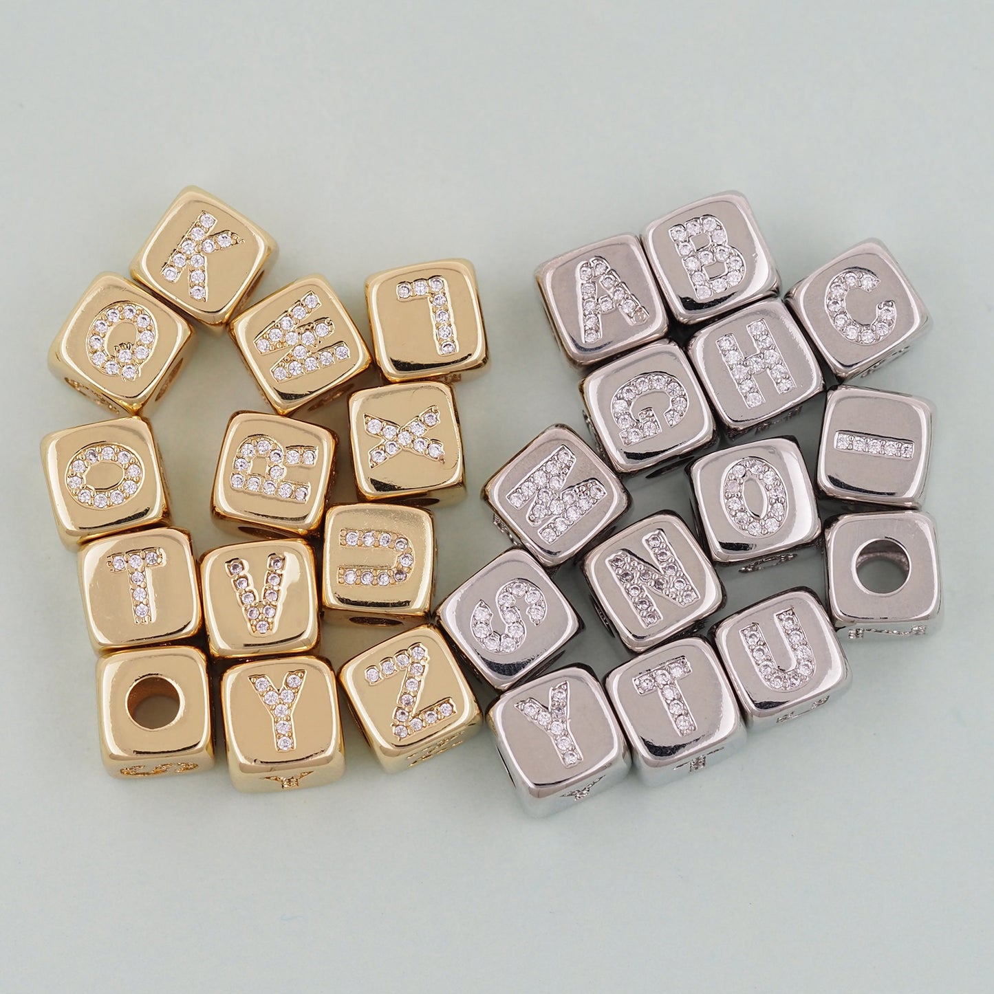 Gold letter Beads Charms,18K Gold Filled letter initial Charm Bracelet Necklace for DIY Jewelry Making Supply hole 4mm