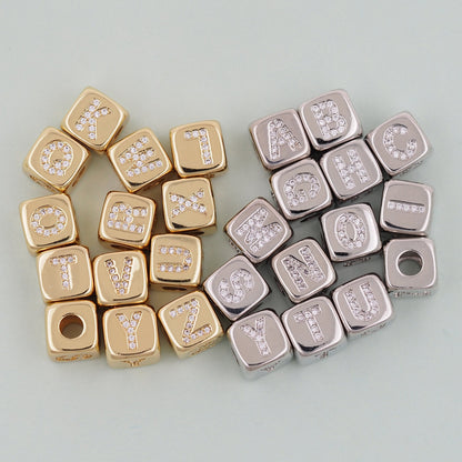 Gold letter Beads Charms,18K Gold Filled letter initial Charm Bracelet Necklace for DIY Jewelry Making Supply hole 4mm