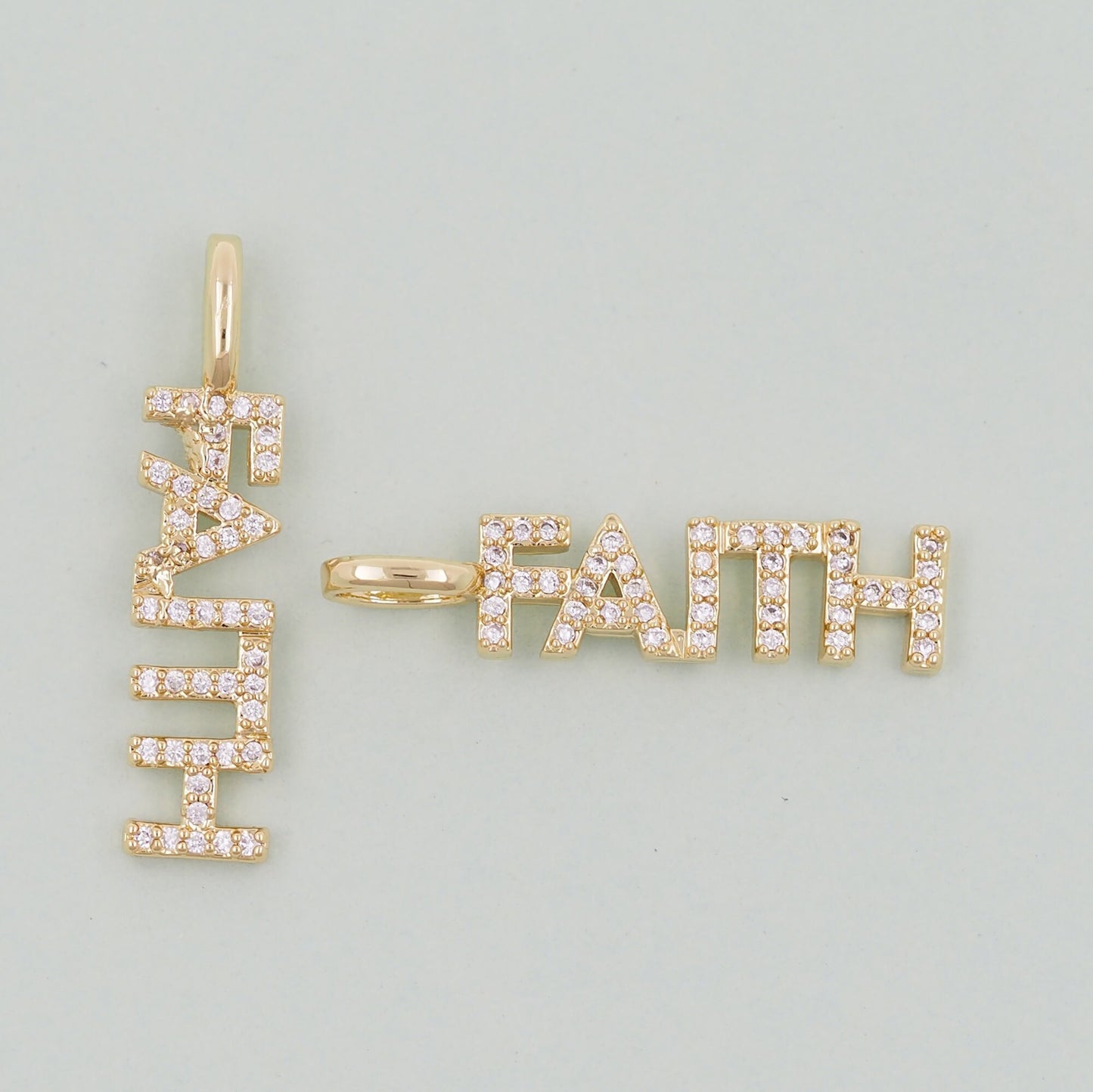 Gold letter Charms,18K Gold Fille Faith Pendant,Faith Charm Bracelet Necklace for DIY Jewelry Making Supply