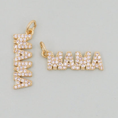 Gold letter Charms,18K Gold Fille Mama Pendant,Mama Charm Bracelet Necklace for DIY Jewelry Making Supply