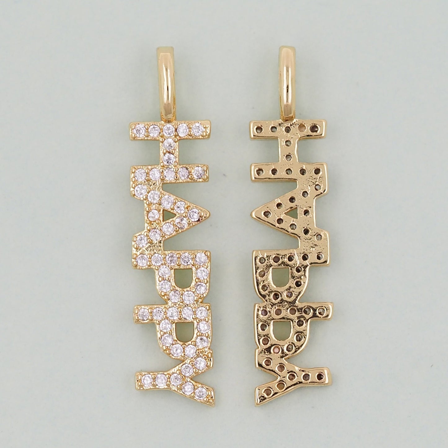 Gold letter Charms,18K Gold Fille Happy Pendant,Happy Charm Bracelet Necklace for DIY Jewelry Making Supply