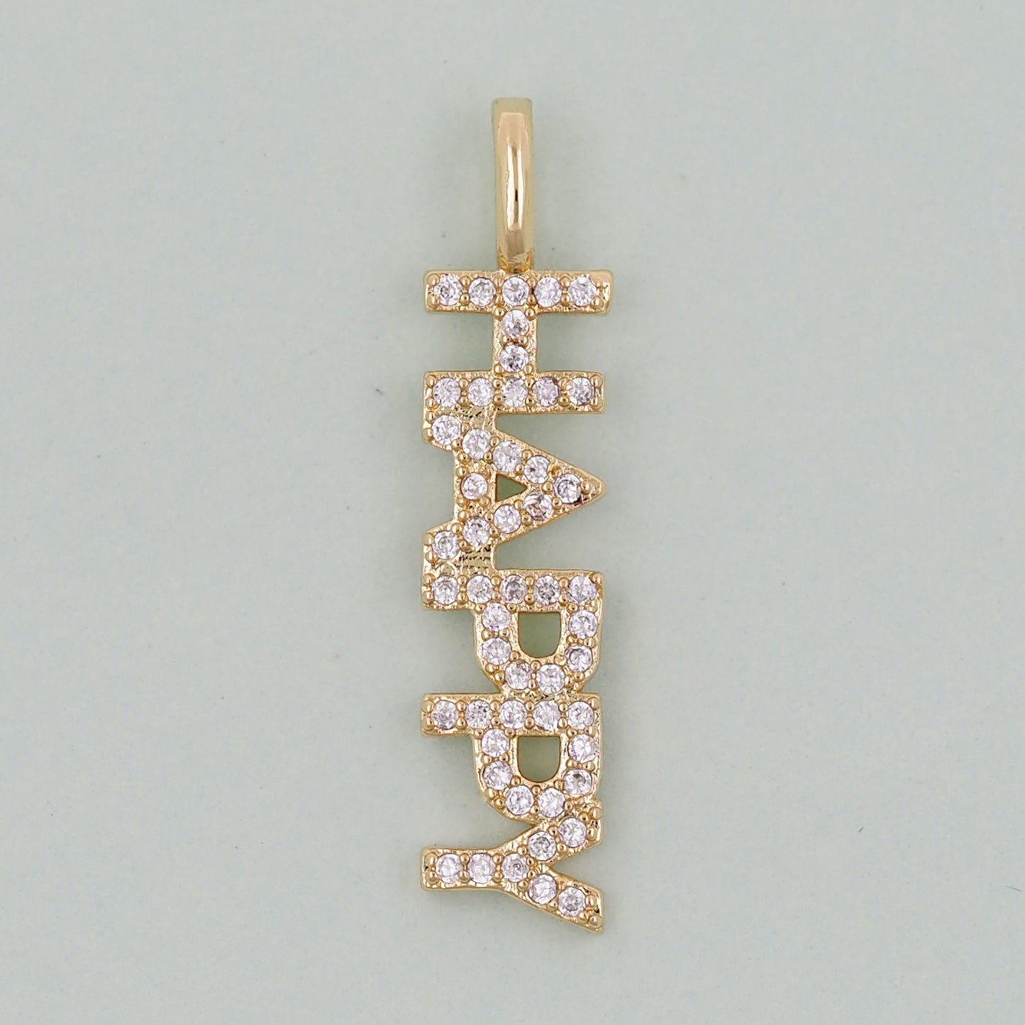 Gold letter Charms,18K Gold Fille Happy Pendant,Happy Charm Bracelet Necklace for DIY Jewelry Making Supply