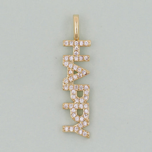 Gold letter Charms,18K Gold Fille Happy Pendant,Happy Charm Bracelet Necklace for DIY Jewelry Making Supply