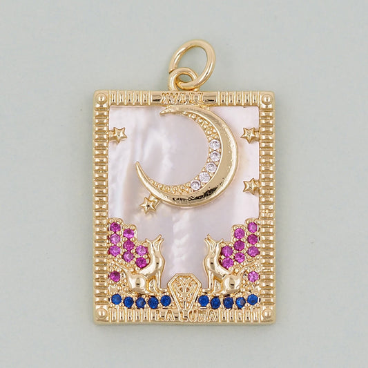Gold Tarot Charms,18K Gold Fille Tarot Pendant,Tarot Moon Charm Bracelet Necklace for DIY Jewelry Making Supply