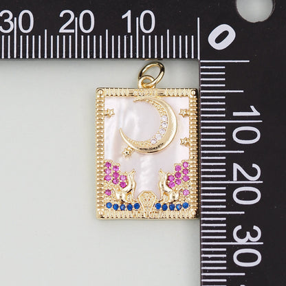 Gold Tarot Charms,18K Gold Fille Tarot Pendant,Tarot Moon Charm Bracelet Necklace for DIY Jewelry Making Supply