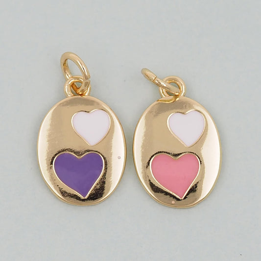 Gold Oval Heart Charms,18K Gold Filled Heart Pendant,Enamel Heart Charm Bracelet Necklace for DIY Jewelry Making Supply