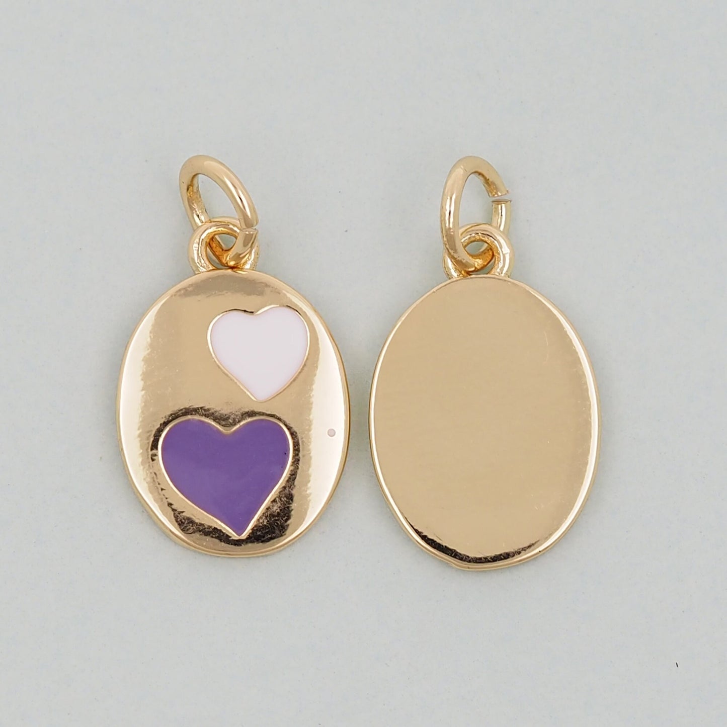 Gold Oval Heart Charms,18K Gold Filled Heart Pendant,Enamel Heart Charm Bracelet Necklace for DIY Jewelry Making Supply