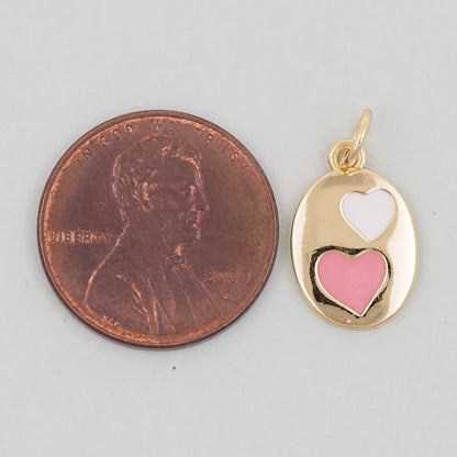 Gold Oval Heart Charms,18K Gold Filled Heart Pendant,Enamel Heart Charm Bracelet Necklace for DIY Jewelry Making Supply