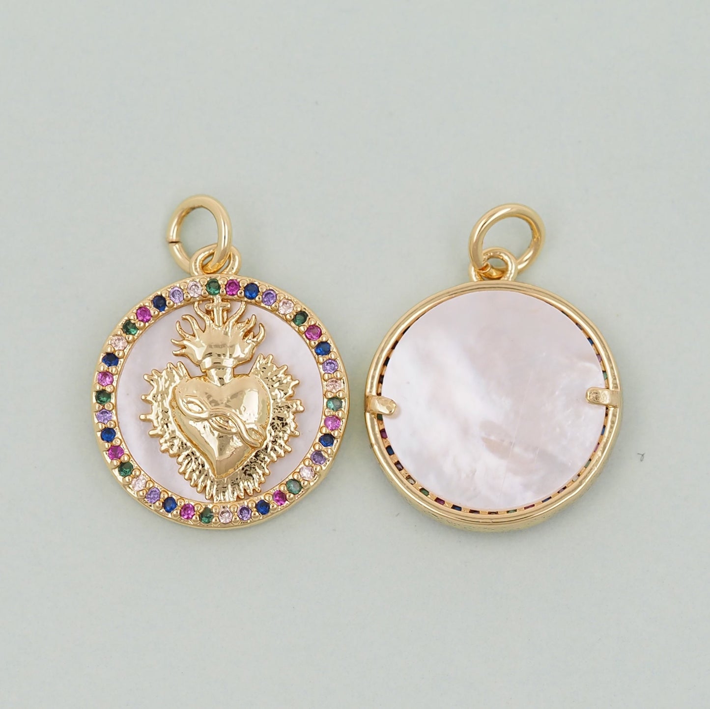 Gold colorful sacred Heart Charms,18K Gold Filled Milagro Heart Pendant,Religious Charm Bracelet Necklace for DIY Jewelry Making Supply