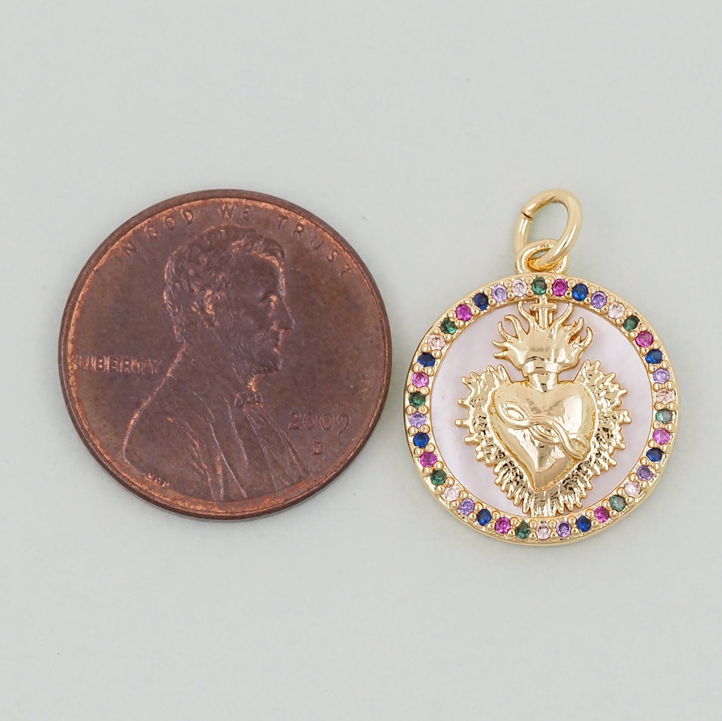 Gold colorful sacred Heart Charms,18K Gold Filled Milagro Heart Pendant,Religious Charm Bracelet Necklace for DIY Jewelry Making Supply