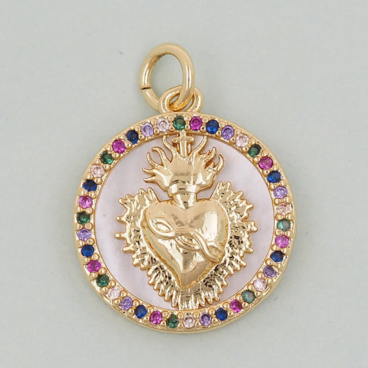 Gold colorful sacred Heart Charms,18K Gold Filled Milagro Heart Pendant,Religious Charm Bracelet Necklace for DIY Jewelry Making Supply