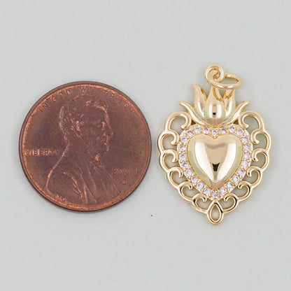Gold sacred Heart Charms,18K Gold Filled sacred heart Pendant,Religious Charm Bracelet Necklace for DIY Jewelry Making Supply