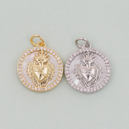 Gold sacred Heart Charms,18K Gold Filled Milagro Heart Pendant,Religious Charm Bracelet Necklace for DIY Jewelry Making Suppl