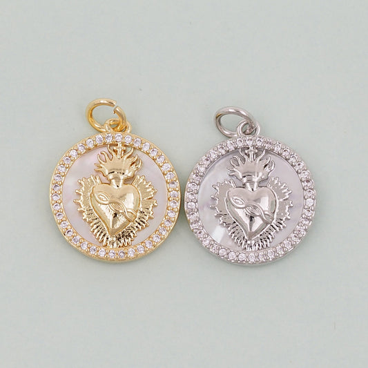Gold sacred Heart Charms,18K Gold Filled Milagro Heart Pendant,Religious Charm Bracelet Necklace for DIY Jewelry Making Suppl