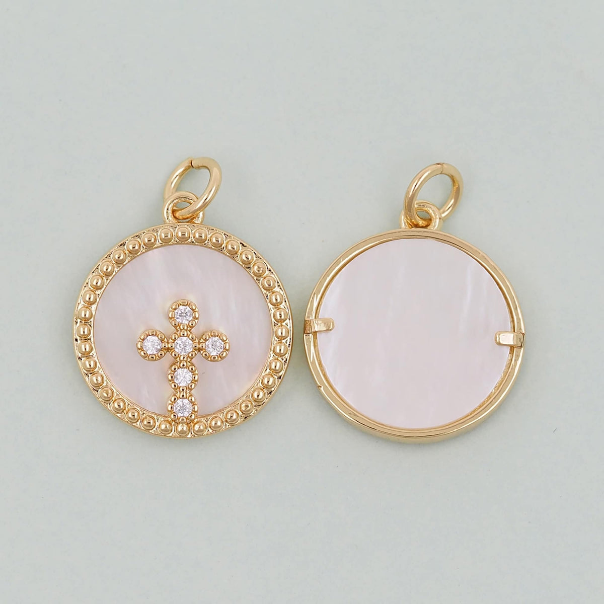 18K Gold Filled Cross Pendant,Round Cross Charm Bracelet Necklace for DIY Jewelry Making Supply