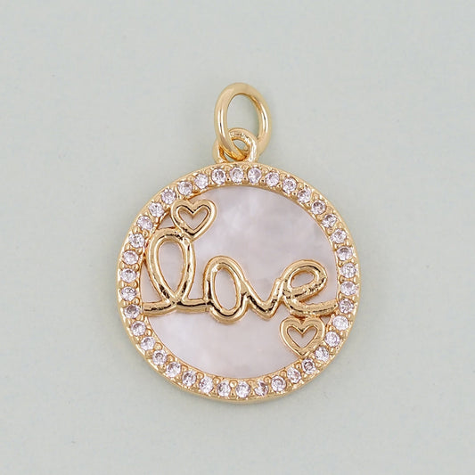 Gold Round Charms,18K Gold Fille Love Pendant,Love Charm Bracelet Necklace for DIY Jewelry Making Supply