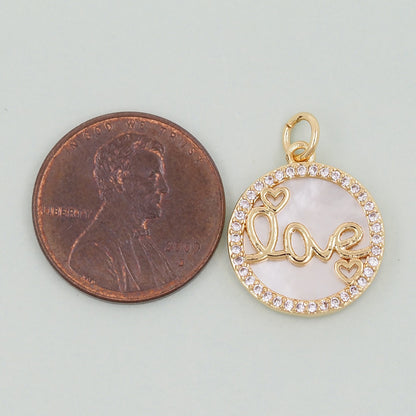 Gold Round Charms,18K Gold Fille Love Pendant,Love Charm Bracelet Necklace for DIY Jewelry Making Supply