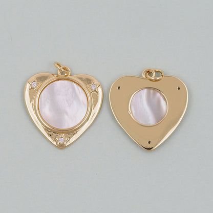 Gold Heart Charms,18K Gold Filled Heart Pendant,White Shell Heart Charm Bracelet Necklace for DIY Jewelry Making Supply