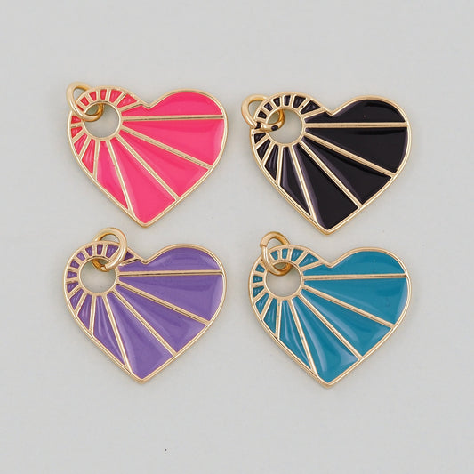 Gold Heart Charms,18K Gold Filled Enamel Heart Pendant,Sun Heart Charm Bracelet Necklace for DIY Jewelry Making Supply