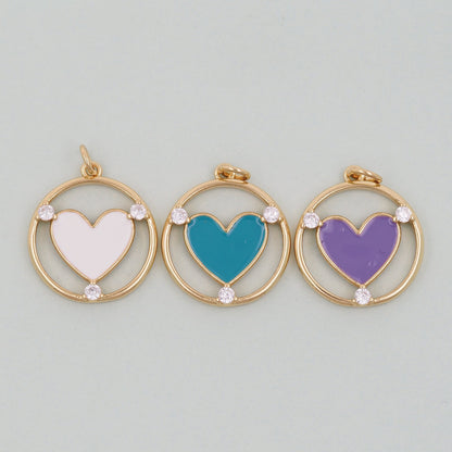 18K Gold Filled Heart Enamel Charm Pendant for Jewelry Making