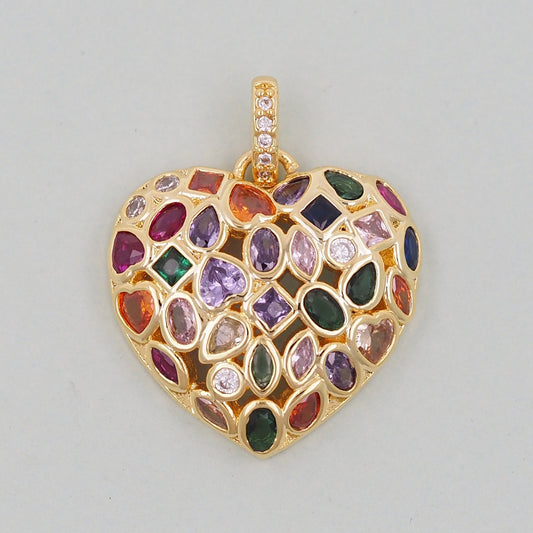 Gold Heart Charms,18K Gold Filled colorful crystal Heart Pendant,Heart Charm Bracelet Necklace for DIY Jewelry Making Supply