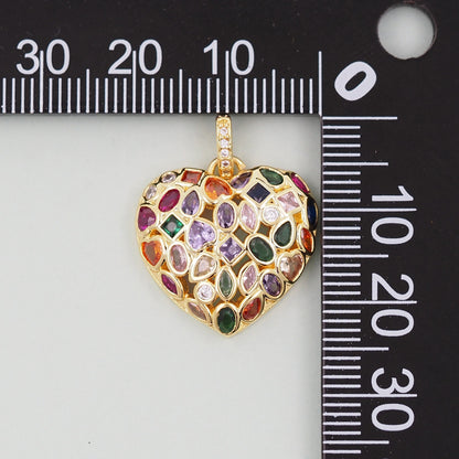 Gold Heart Charms,18K Gold Filled colorful crystal Heart Pendant,Heart Charm Bracelet Necklace for DIY Jewelry Making Supply