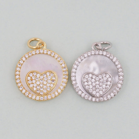 Gold Heart Charms,18K Gold Filled Heart Pendant,White Shell Heart Charm Bracelet Necklace for DIY Jewelry Making Supply