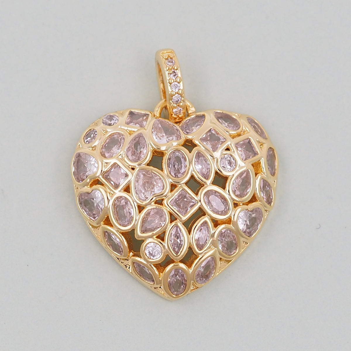 Gold Heart Charms,18K Gold Filled White crystal CZ Heart Pendant,Heart Charm Bracelet Necklace for DIY Jewelry Making Supply