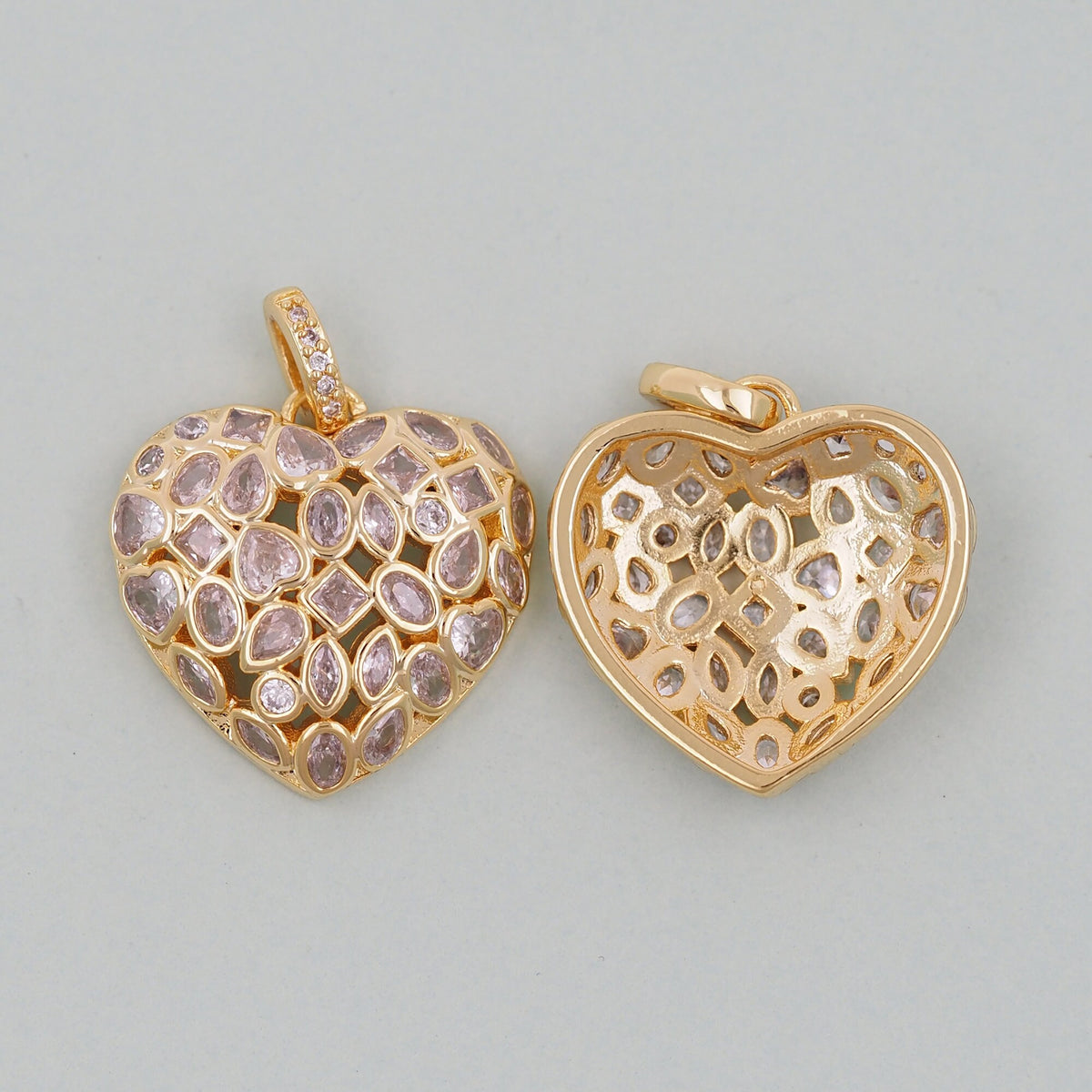 18K Gold Filled Heart CZ Charm Pendant for Jewelry Making