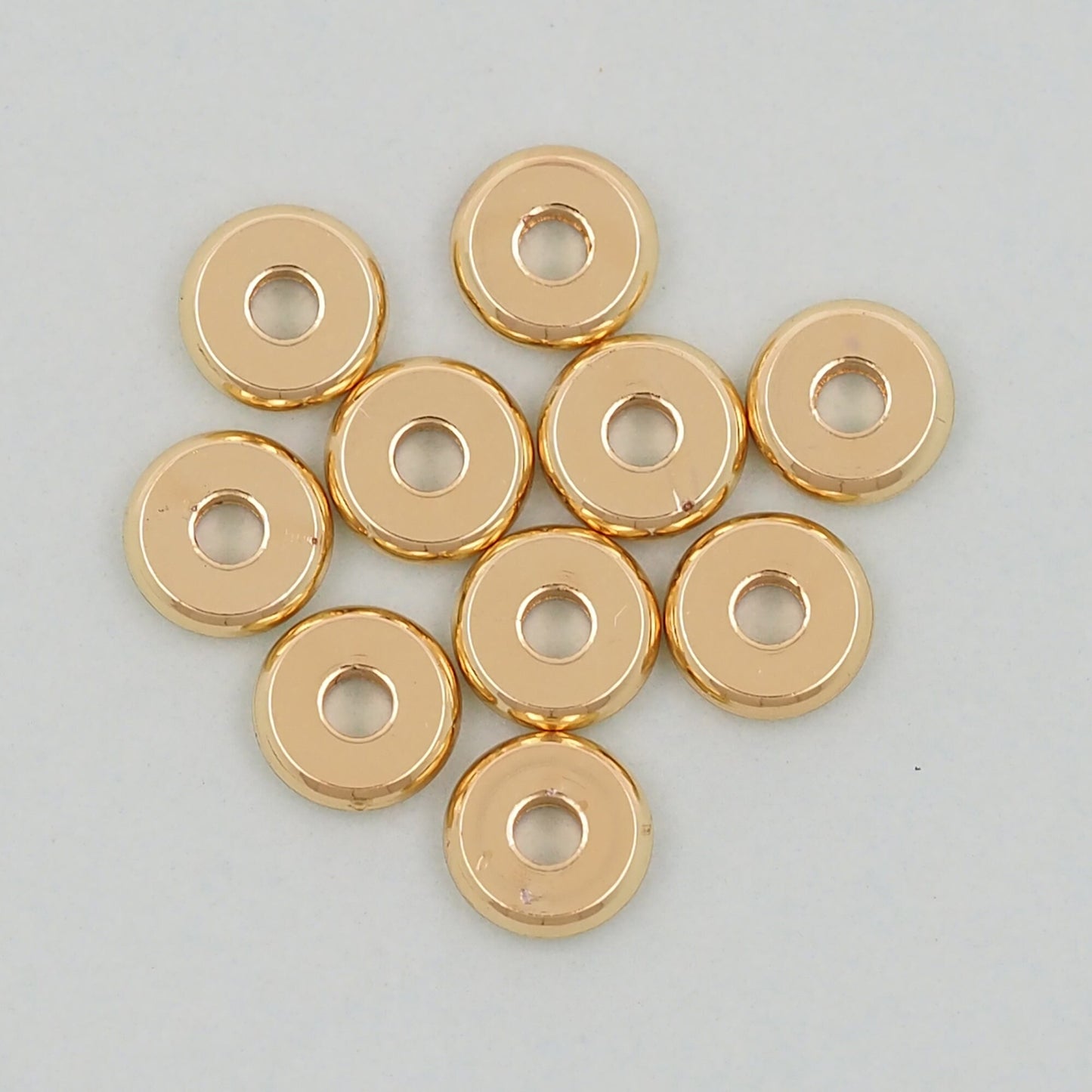 Gold Flat Round Beads Charms,18K Gold Filled Round spacer beads Bracelet Necklace for DIY Jewelry Making Supply 6mm