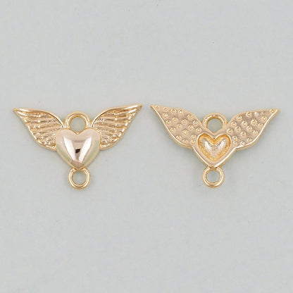 Gold Wings Heart Charms,18K Gold Filled Heart Pendant,Angel Heart Charm Bracelet Necklace for DIY Jewelry Making Supply