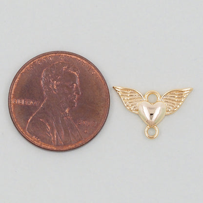 Gold Wings Heart Charms,18K Gold Filled Heart Pendant,Angel Heart Charm Bracelet Necklace for DIY Jewelry Making Supply