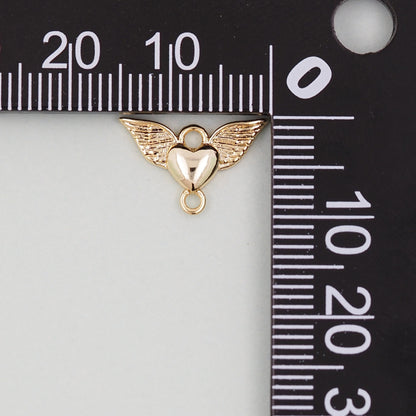 Gold Wings Heart Charms,18K Gold Filled Heart Pendant,Angel Heart Charm Bracelet Necklace for DIY Jewelry Making Supply