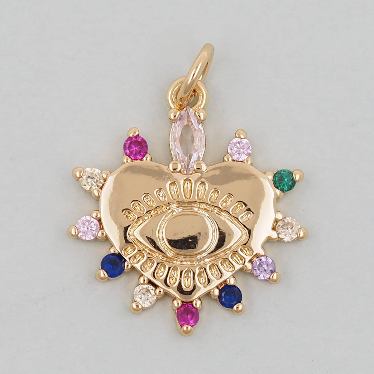 Gold Heart Evil Eye Charms,18K Gold Filled Heart Pendant,Heart Eye Charm Bracelet Necklace for DIY Jewelry Making Supply