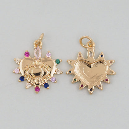 Gold Heart Evil Eye Charms,18K Gold Filled Heart Pendant,Heart Eye Charm Bracelet Necklace for DIY Jewelry Making Supply